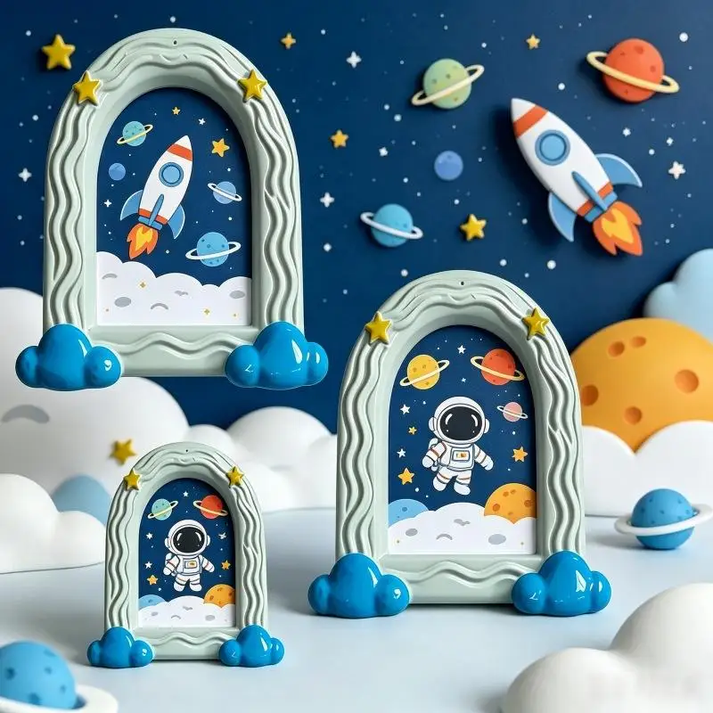 2pc Cartoon Starry Sky Cloud Picture Frame Arch-shaped Mini Photo Display Stand For Childrens Room -Instagram Style Decorative