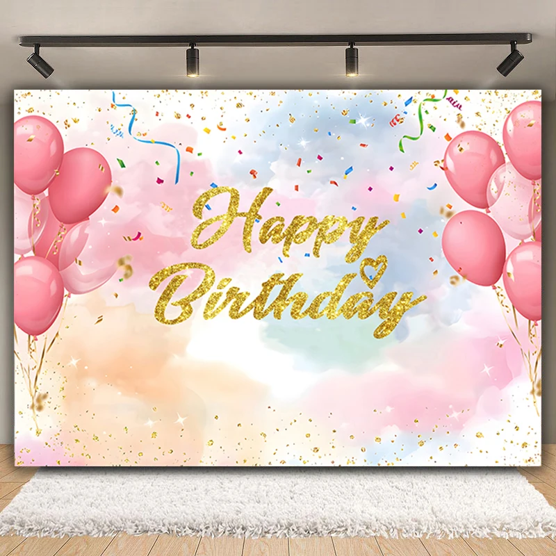 Rainbow Cloud Castle Happy Birthday Backdrop Glitter Gold Dots Sweet Photography Background Party Decoration Photo Booth Props