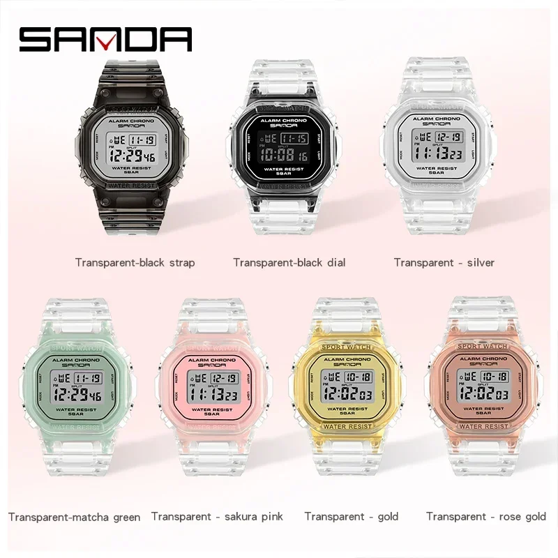 SANDA Mode Frauen Elektronische Uhr 50 M Wasserdicht Transparent Armband Leuchtende LED HD Digital Display Multifunktions Uhren 2009