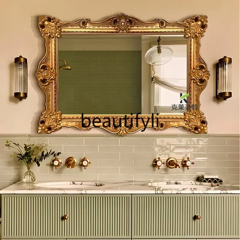 

French luxury, bathroom mirror European living room porch fireplace decorative mirror American retro bedroom makeup mirror