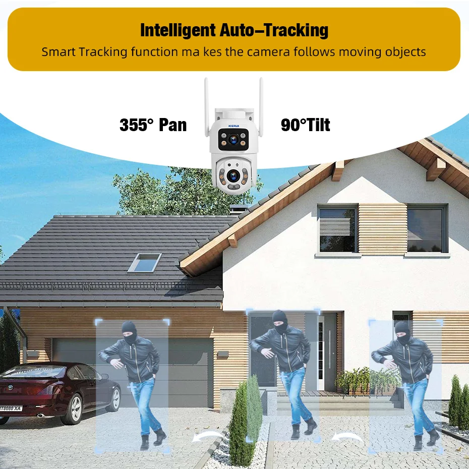 KERUI HD 10MP 5K PTZ Wifi IP Camera Dual Lens  Dual Screen Wireless Outdoor CCTV Audio Video Surveillance Camera
