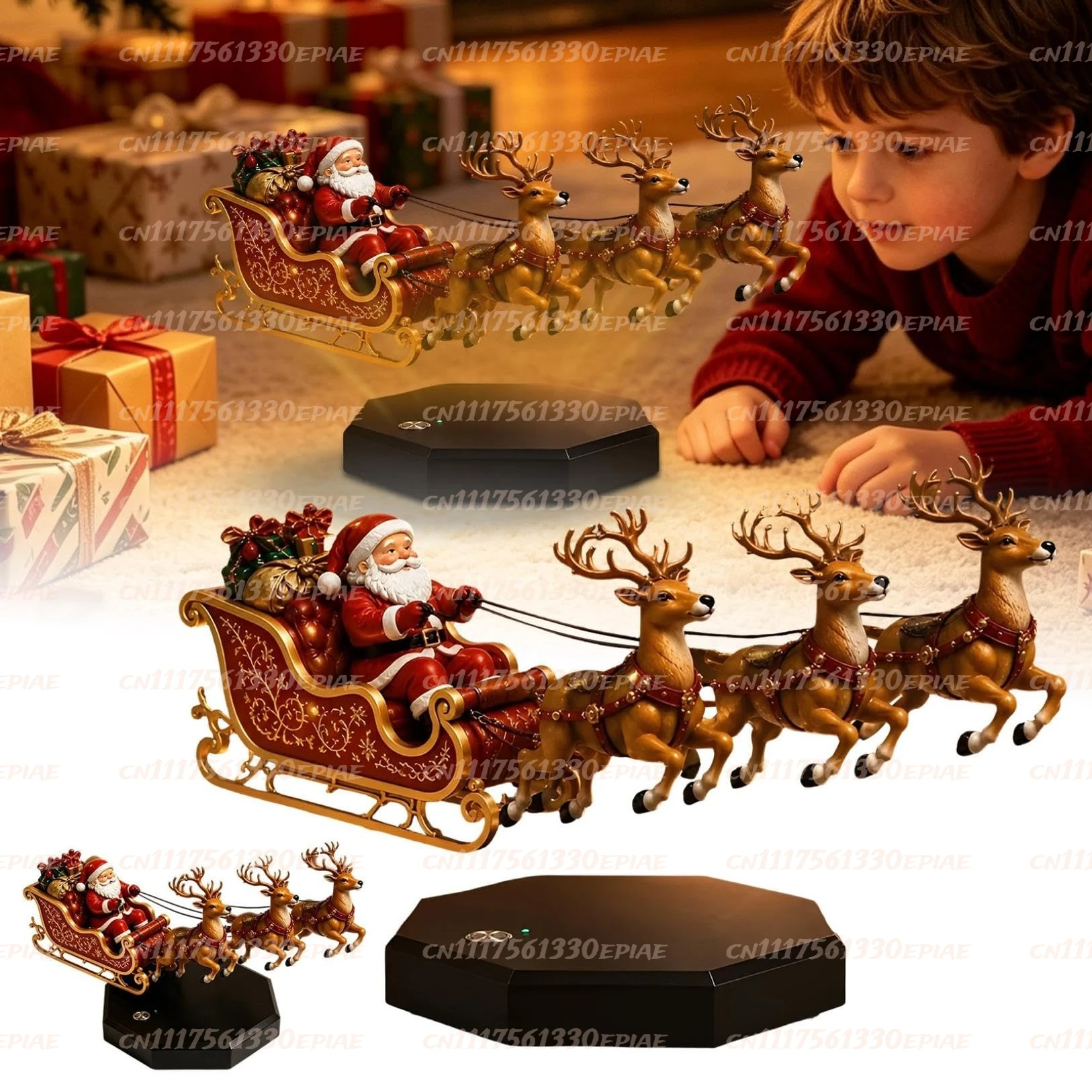 Floating Santa Sleigh Santa's Flying Sleigh Magnetic Levitation Display,Floating Santa Claus Tabletop Decor for Home, Office