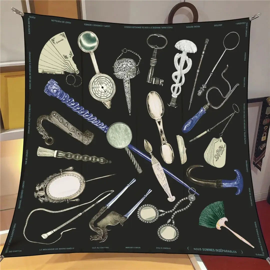 2025 ใหม่ 90 ซม.ออกแบบผ้าพันคอผ้าไหมหรูหราผ้าพันคอสแควร์ผู้หญิงตกแต่งฮิญาบผ้าพันคอ Foulard แถบคาดศีรษะ Neckerchief ผ้าพันคอ