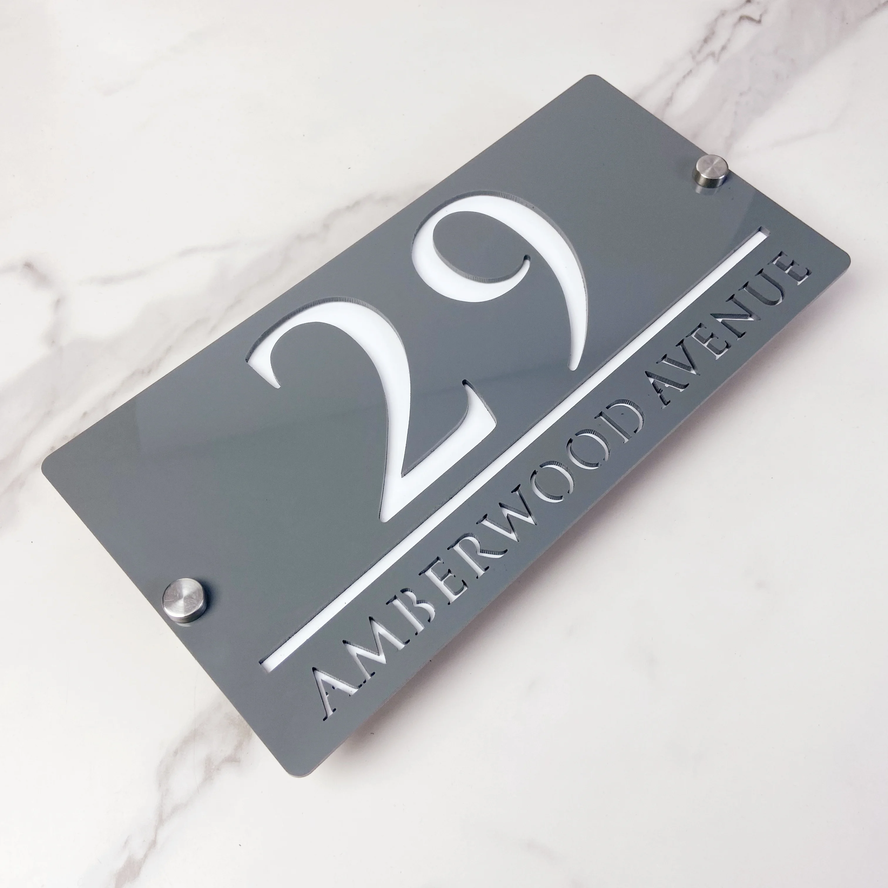 Eye-Catching Acrylic House Number Sign Outdoor Address Plaque Personalized Number Plate Bright gray Wall Decoration for Home