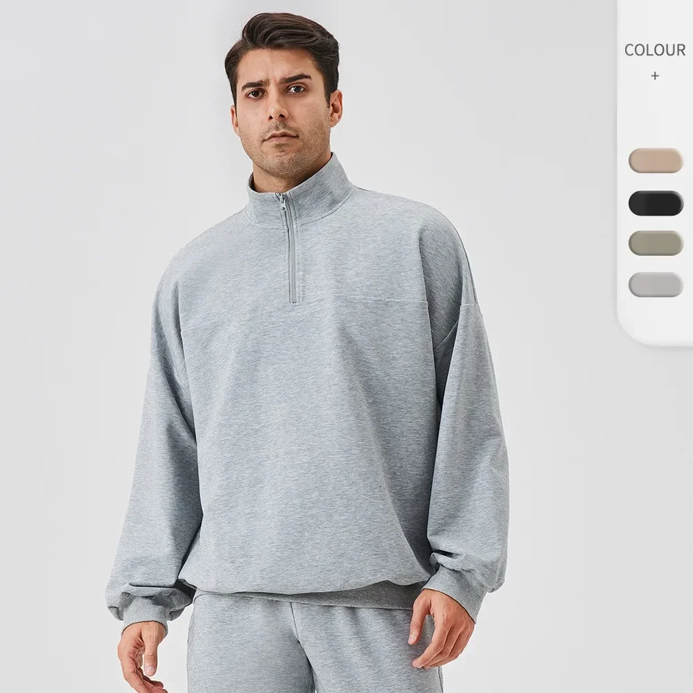 

Winter New Warm Casual Hoodies Male Clothes Stand-up Collar Fleece Sweater Men's Double-sided Half-zipper Loose Long-sleeved Top
