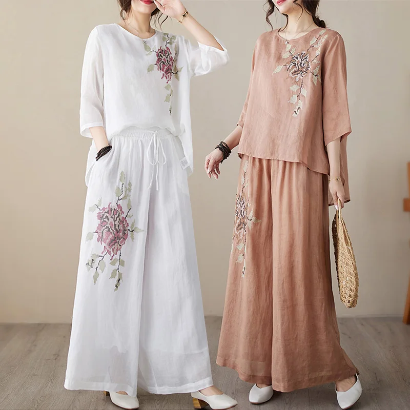 

Летний оригинальный ретро лесная система, легкий хлопковый повседневный шелковый топ с вышивкой, женский новый китайский комплект