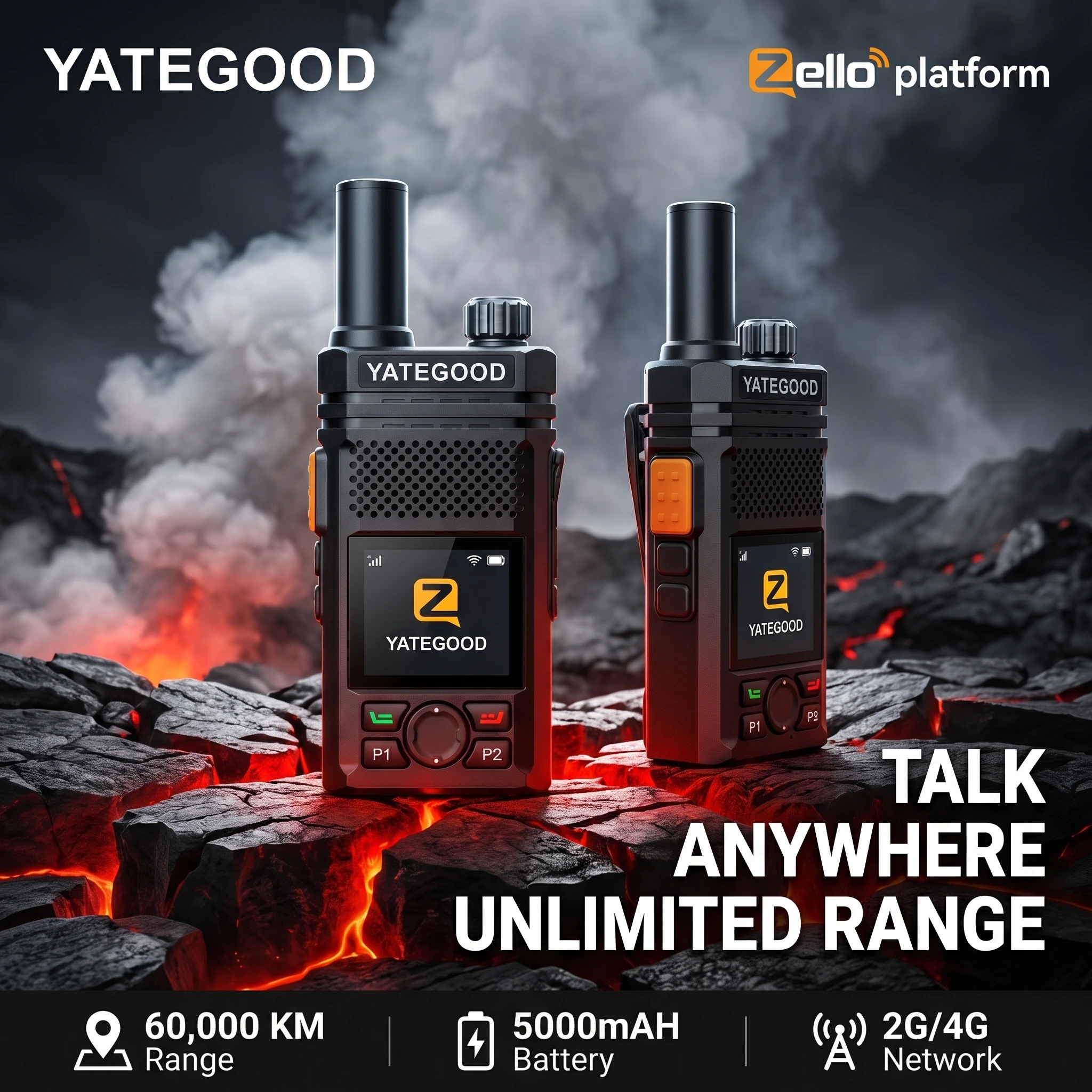 YATEGOOD G36 Zello Wireless Remote Control Walkie Talkie SIMcard 4G 3G Android Bluetooth Mobile Phone PTT Wifi GPS Global 8