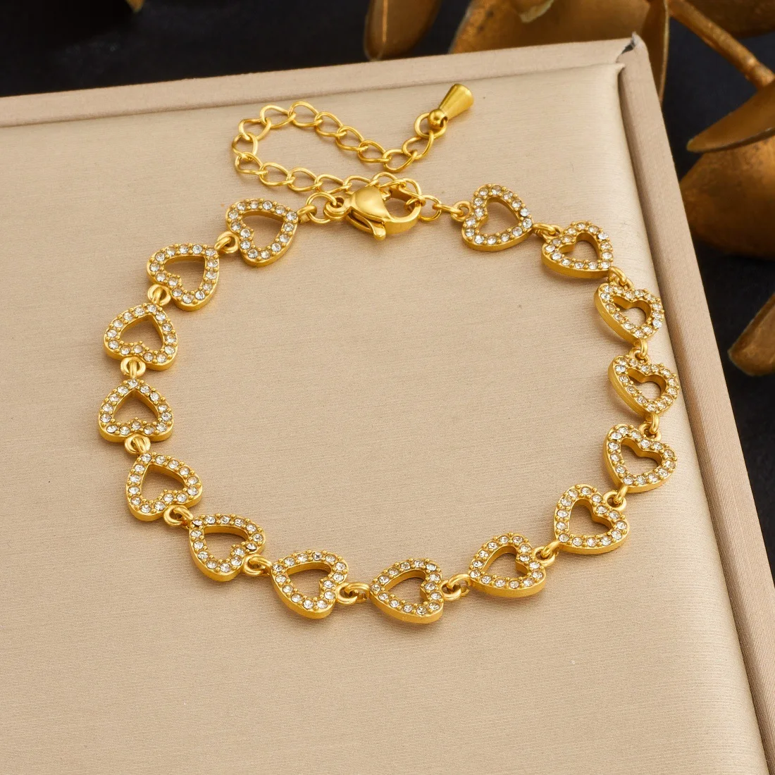 Coranda Women's Stainless Steel 18K Gold Plated Bracelet Heart-Shaped Circular Oval Pentagram Zircon Splicing Jewelry Gift