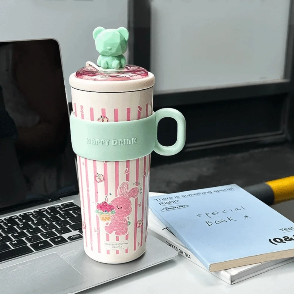 

Cute Bear Vacuum Straw Mug Stainless Steel Cartoon Water Bottle Thermal Car Cup Gifts