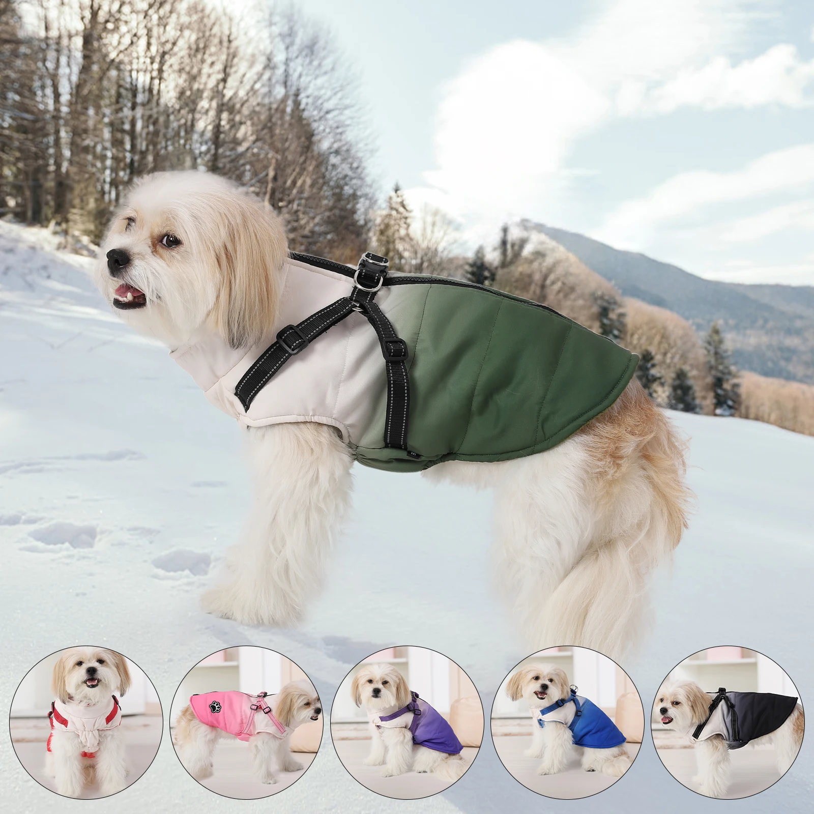 Pet Dog Jacket With Harness Windproof Winter Pet Dog Jacket With Zipper Warm Thick Reflective For Small Large Dogs Cats