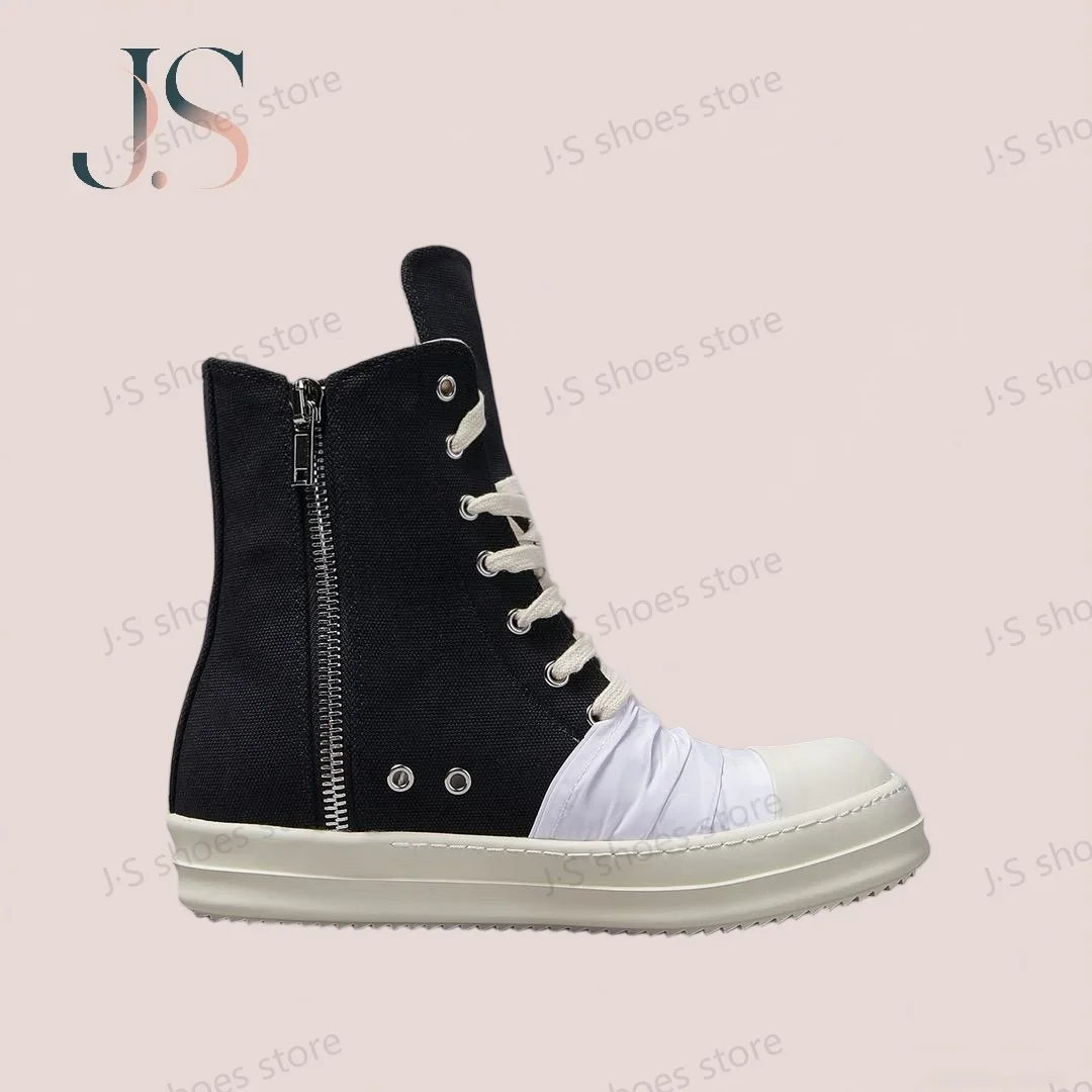 

Ro Luxury Ankle Boot Men Shoe Women Sneaker Black Canvas Shoes High Top Casual Sneakers Zipper Lace Up Ankle Boots Flat Boots