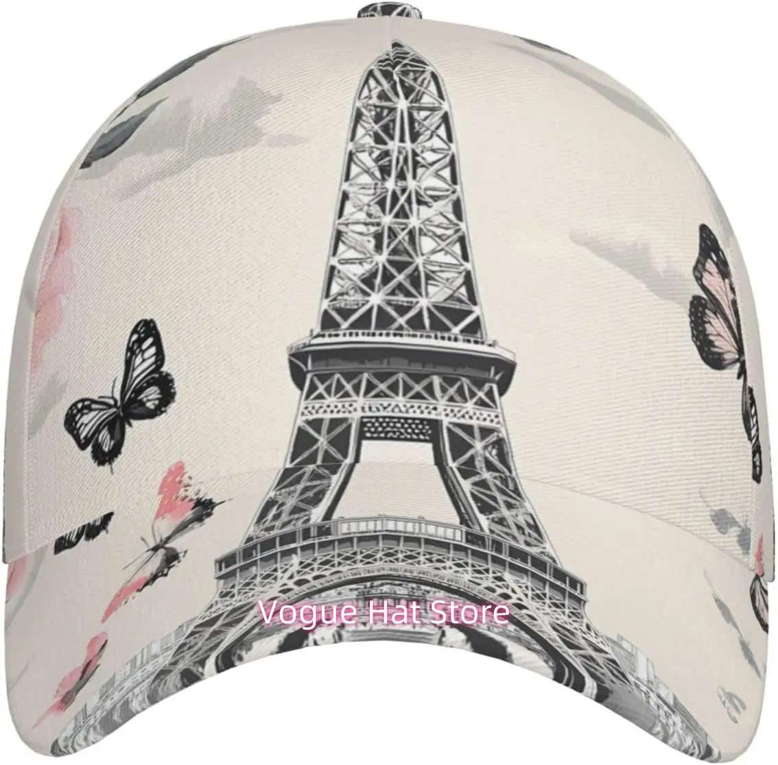 Vintage Paris Eiffel Tower Pattern Baseball Cap Unisex Adjustable Cotton Baseball Cap for Sports Outdoor Black