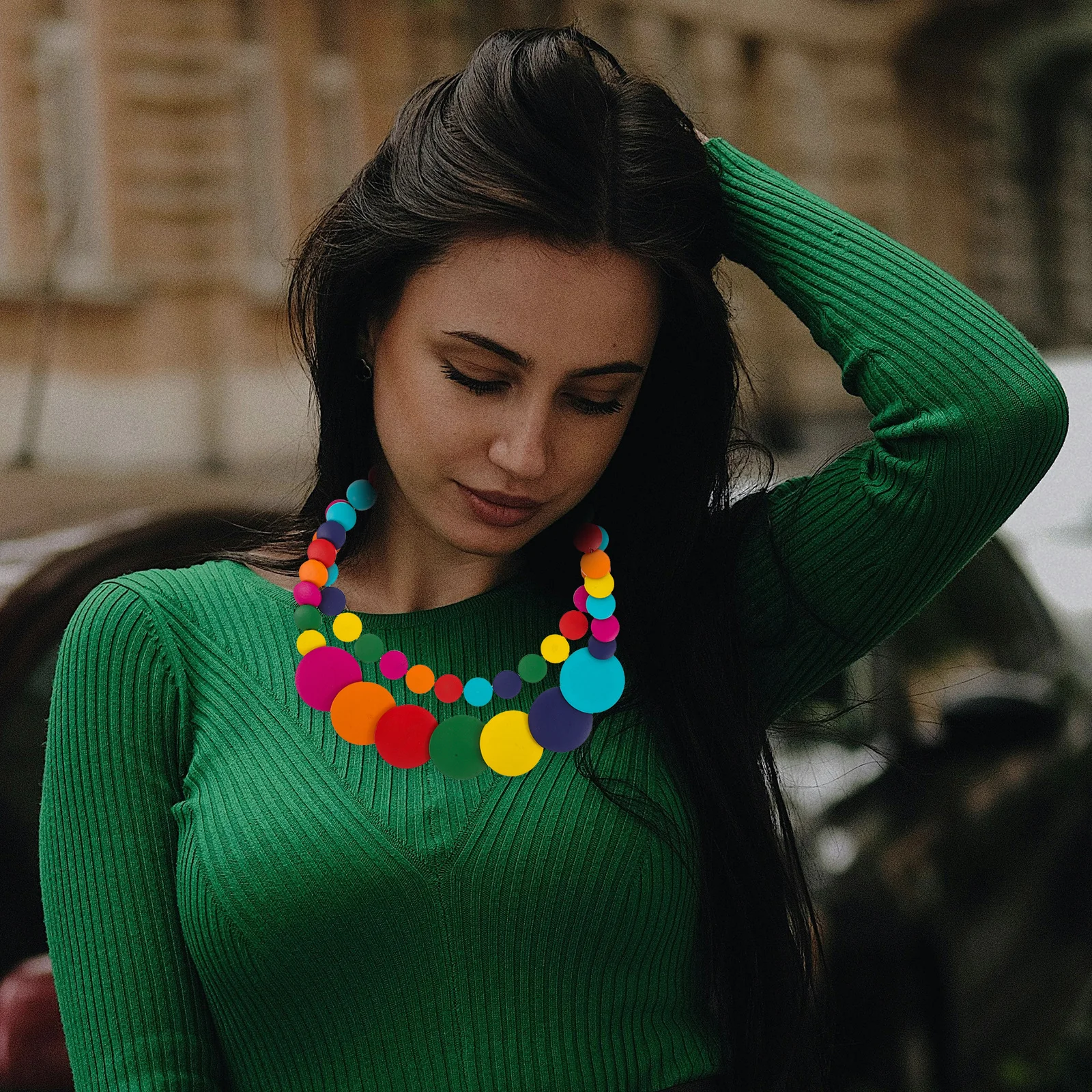 

Wood Chip Beaded Necklace Chunky Choker for Necklaces Women Wooden Blue Bib