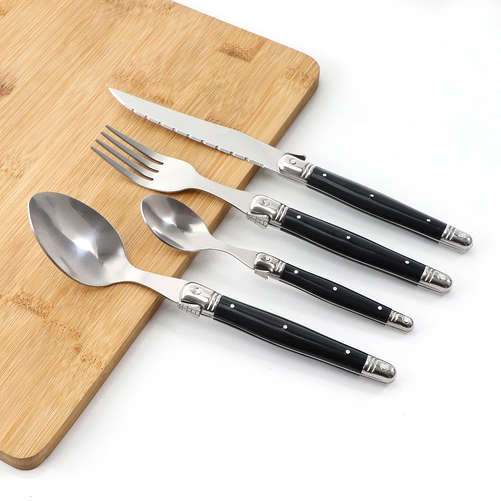 

4-24 шт., набор столовой посуды из нержавеющей стали, черный, серебристый, нож, вилка для фруктов, ложка, столовые приборы, кухонная посуда, столовое серебро Laguiole