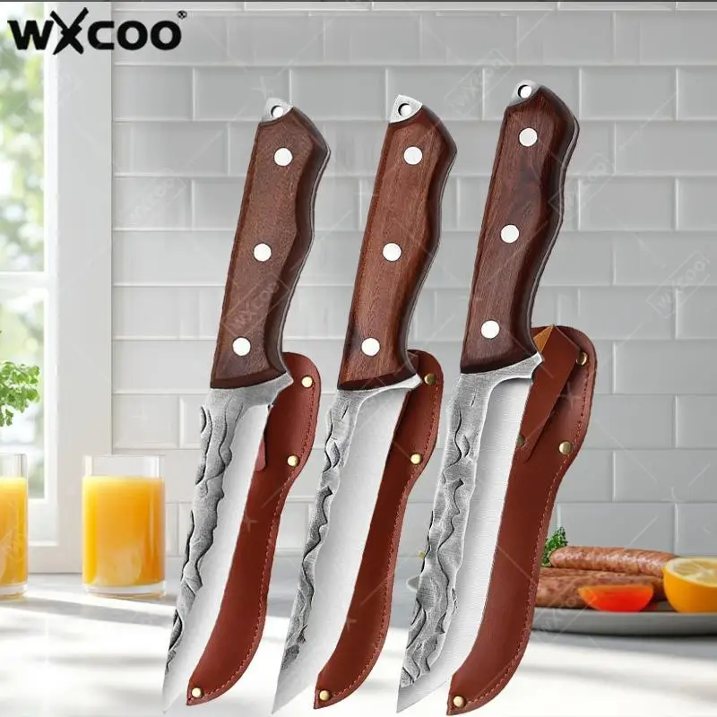 Cuchillo de Carnicero Forjado a Mano, Cuchillo Multiusos para Deshuesar, Cortar y Desollar Carne, Cuchillo de Deshuesar de Acero Inoxidable