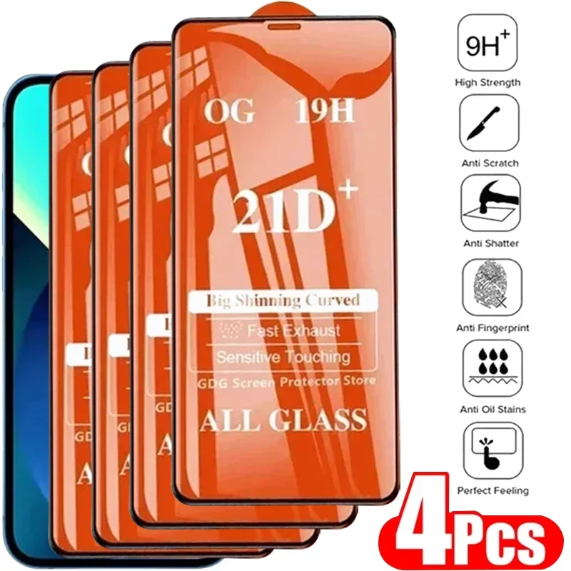 

4Pcs 21D Tempered Glass for IPhone 11 13 12 14 15 Pro Max Mini Screen Protector for IPhone XS MAX X XR SE 15 14 8 Plus SE Glass