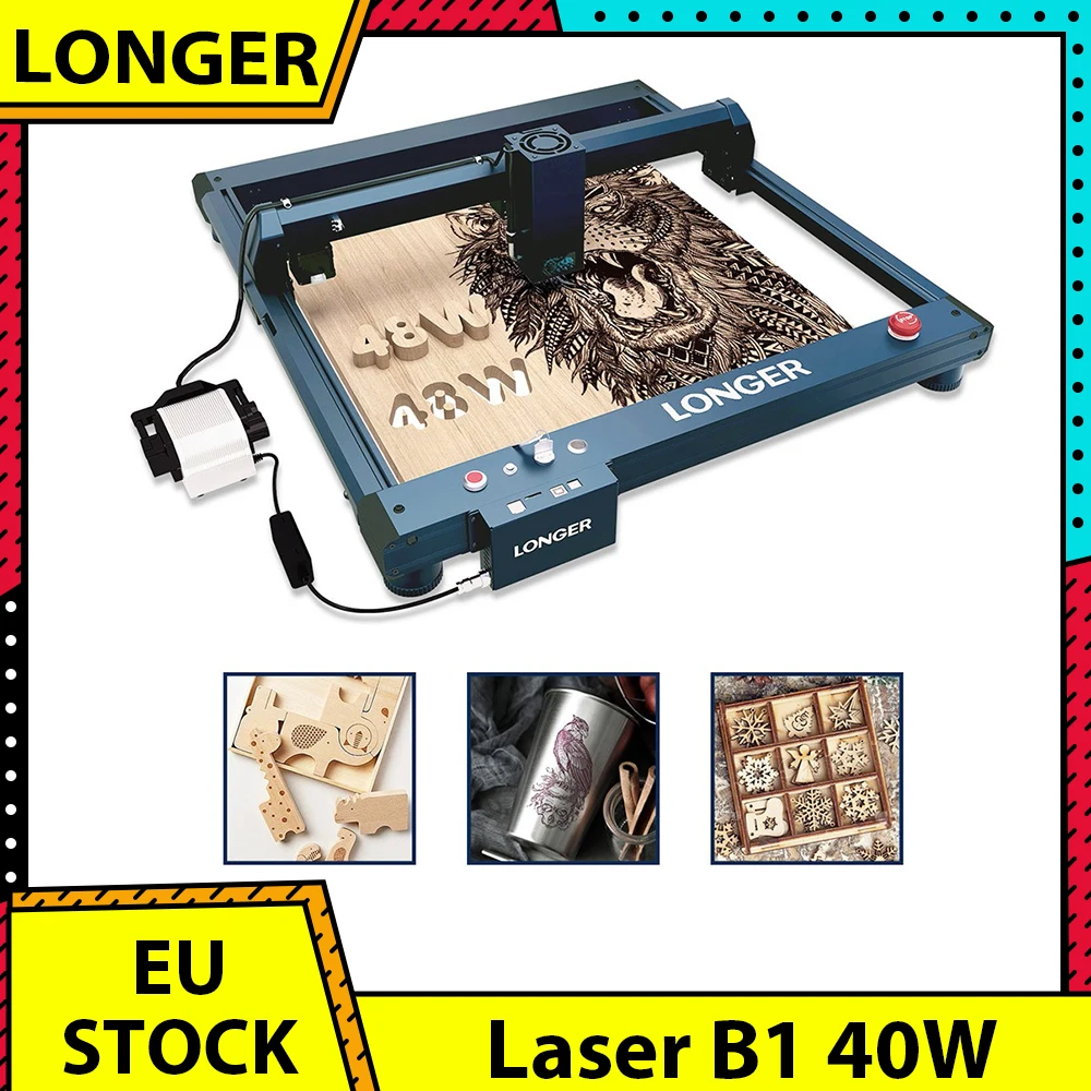Graveur laser LONGER B1 40W, tête laser 8 cœurs, puissance de sortie 44-48W, zone de gravure 450x440mm