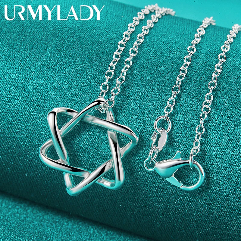 

URMYLADY 925 Sterling Silver Five Pointed Star 18 Inch Pendant Necklace For Women Wedding Party Fashion Jewelry