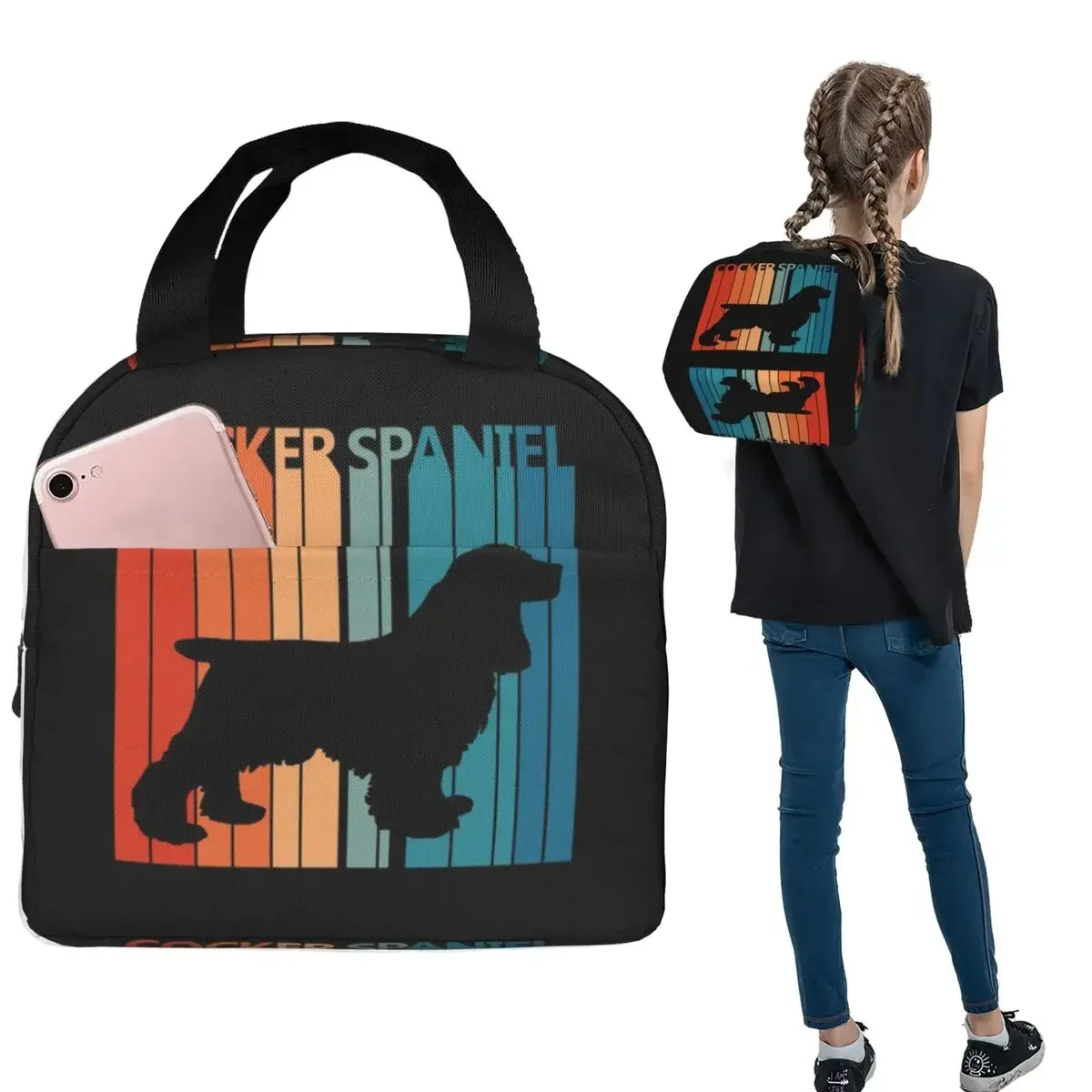 Vintage Cocker Spaniel Owner Gift Insulated Lunch Bag for Women Children Leakproof Food Boxes Thermal Lunch Box Tote