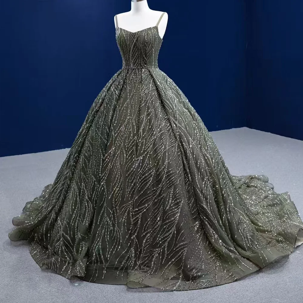 

Spaghetti Straps Customizable Evening Prom Dress Sleeveless Lace-Up Back Sequined Robe De Soirée