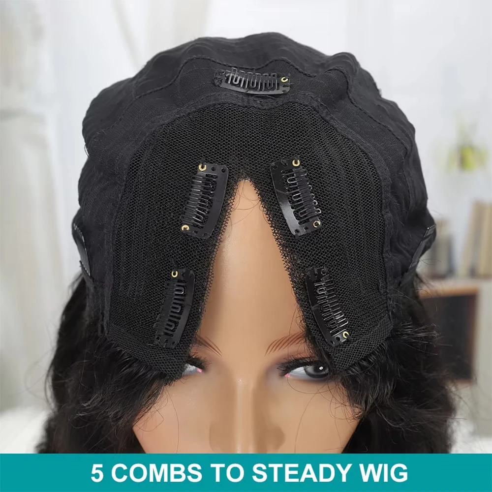 Sefisha hair V Part Wig Human Hair No Leave Out Kinky Straight Wig Brazilian Human Hair Wigs For Women 180 Density Glueless #6