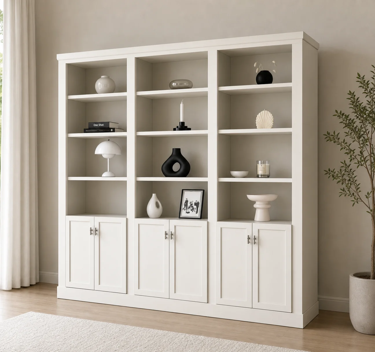 js-Modern Custom Display Cabinet with Open Shelves Storage Doors Luxury Living Room & Bedroom Bookcase/Showcase