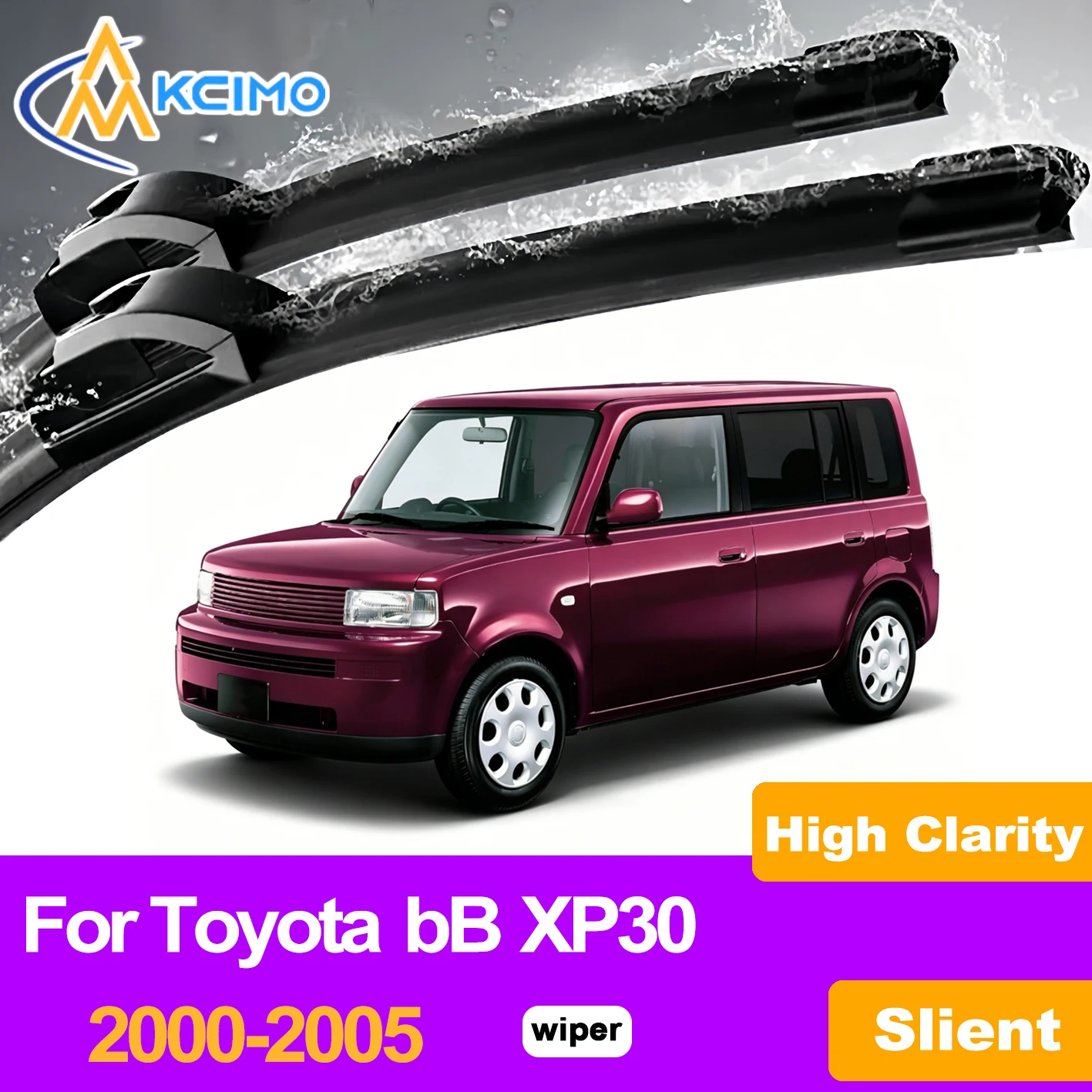

KCIMO 2PCS Front Windshield Wiper Blades For Toyota bB XP30 2000-2005, All Weather Natural Rubber Clear View No Streaks