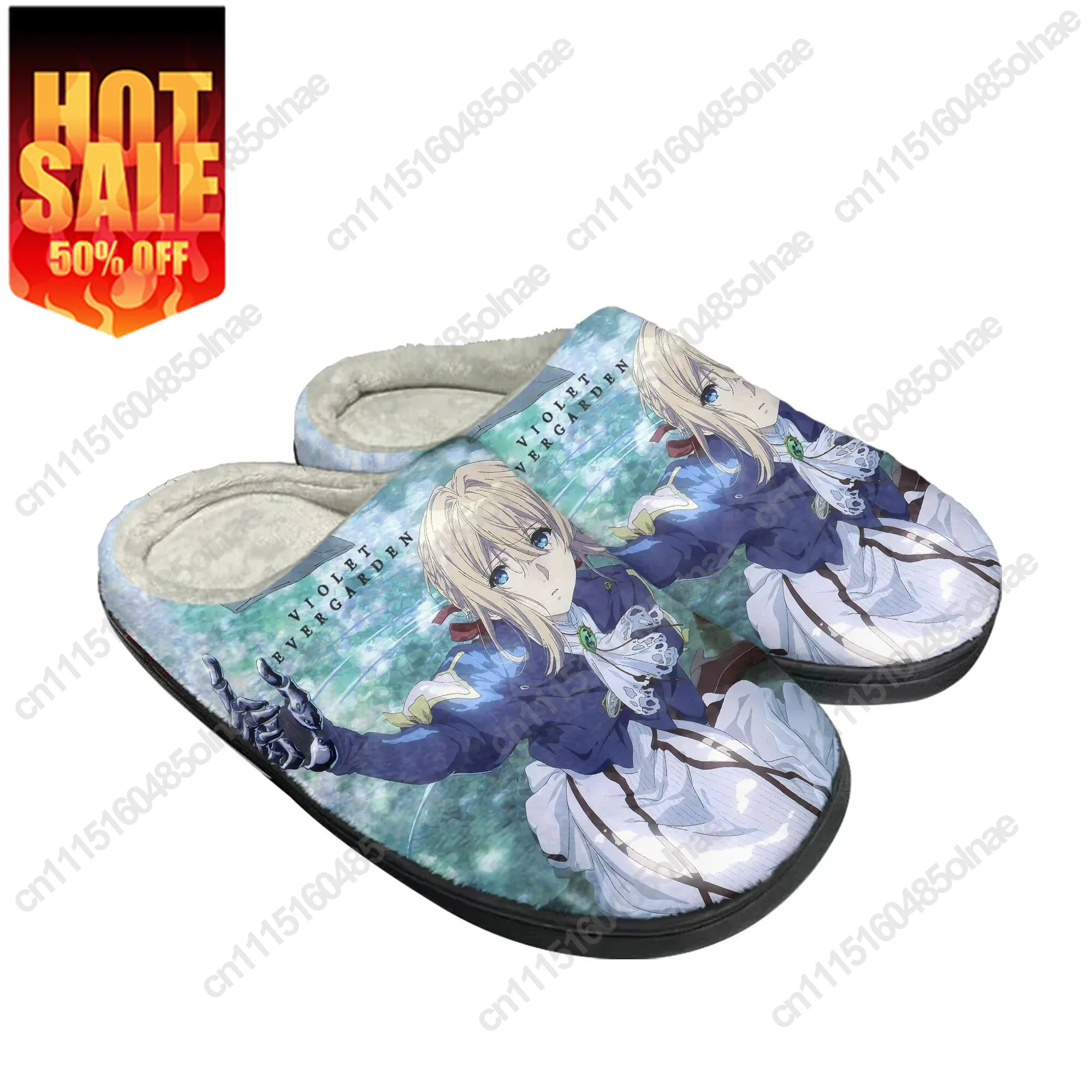 Violet Evergarden Home Cotton Slippers Mens Womens Plush Bedroom Casual Keep Warm Shoes Anime Custom Thermal Indoor Slipper