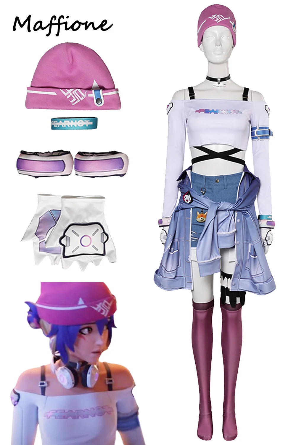 Traje de Cosplay de Game OW Kiriko para mujer, chaqueta, sombrero, guantes, trajes, collar de pulsera, traje de Halloween femenino