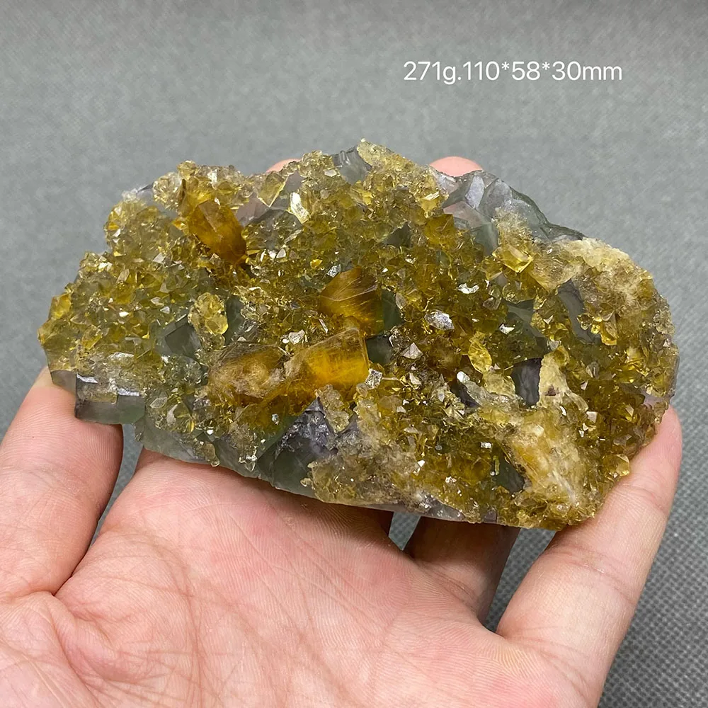 100% natural yellow Barite and green fluorite intergrowth crystal raw stone ore sample origin Fujian Province, China