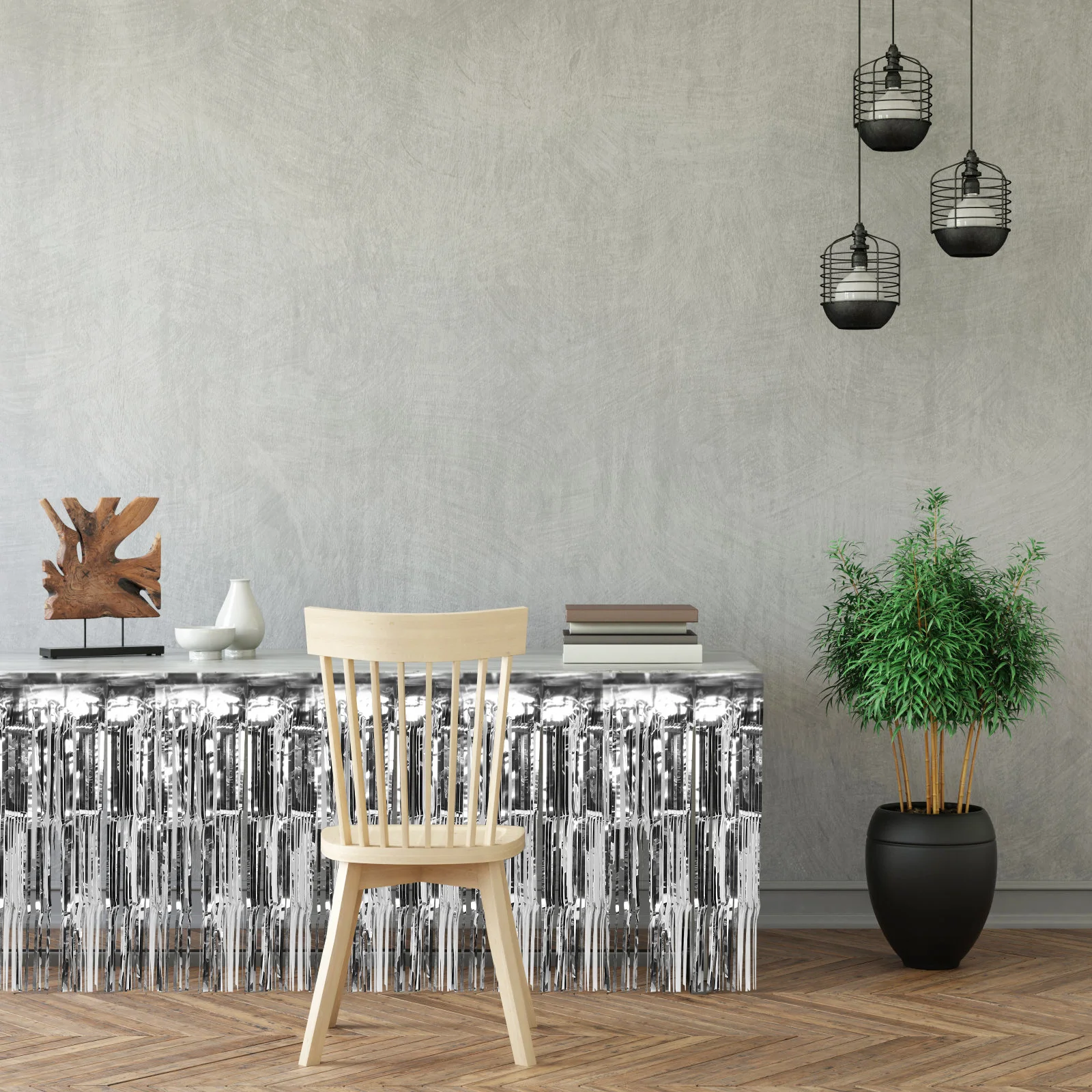 

Sparkling Silver Table Skirt Fringe Design for Party Wedding Holiday Use Easy Attach Disposable Event Decoration Cover