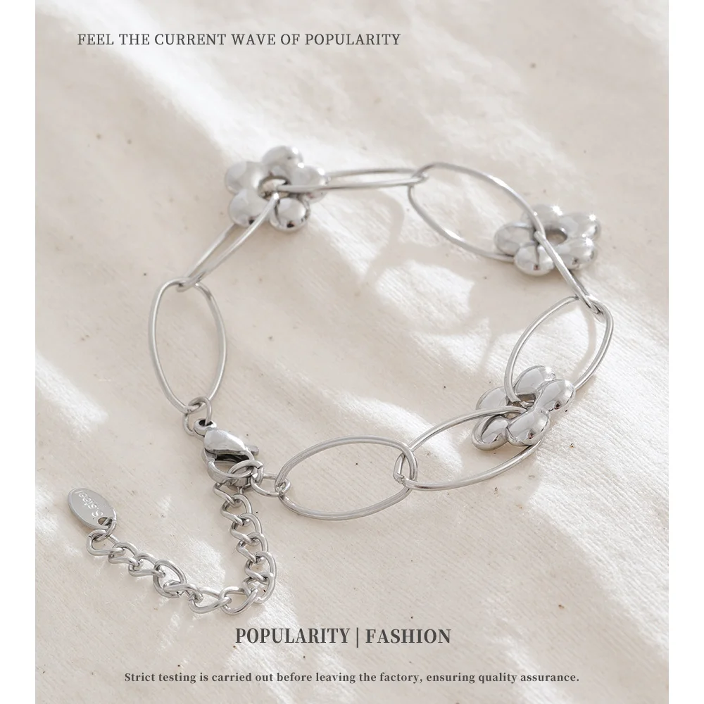 NiNice Bracelet Stainless Steel Flower Splicing Chain Fashion Design Sense Popular Niche Romantic Gift Wholesale
