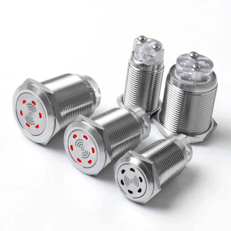 Metal Buzzer 16mm19mm22mm Flash LED Alarm Indicator Light Signal Lamp Flashing Metal Buzzer Intermittent Sound DC12-24V