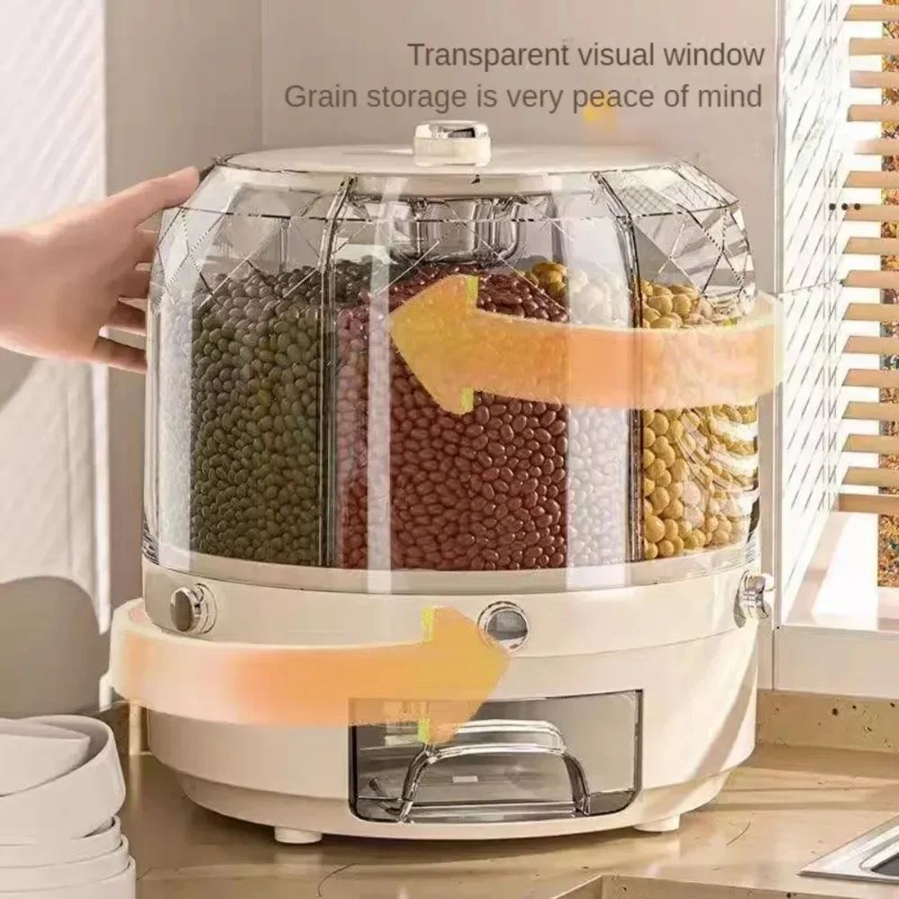 Food Grade Rotating Grain Dispenser Large Capacity Rice Storage Container Drawer Kitchen Dry Cereal Food Storage Organizer Bin
