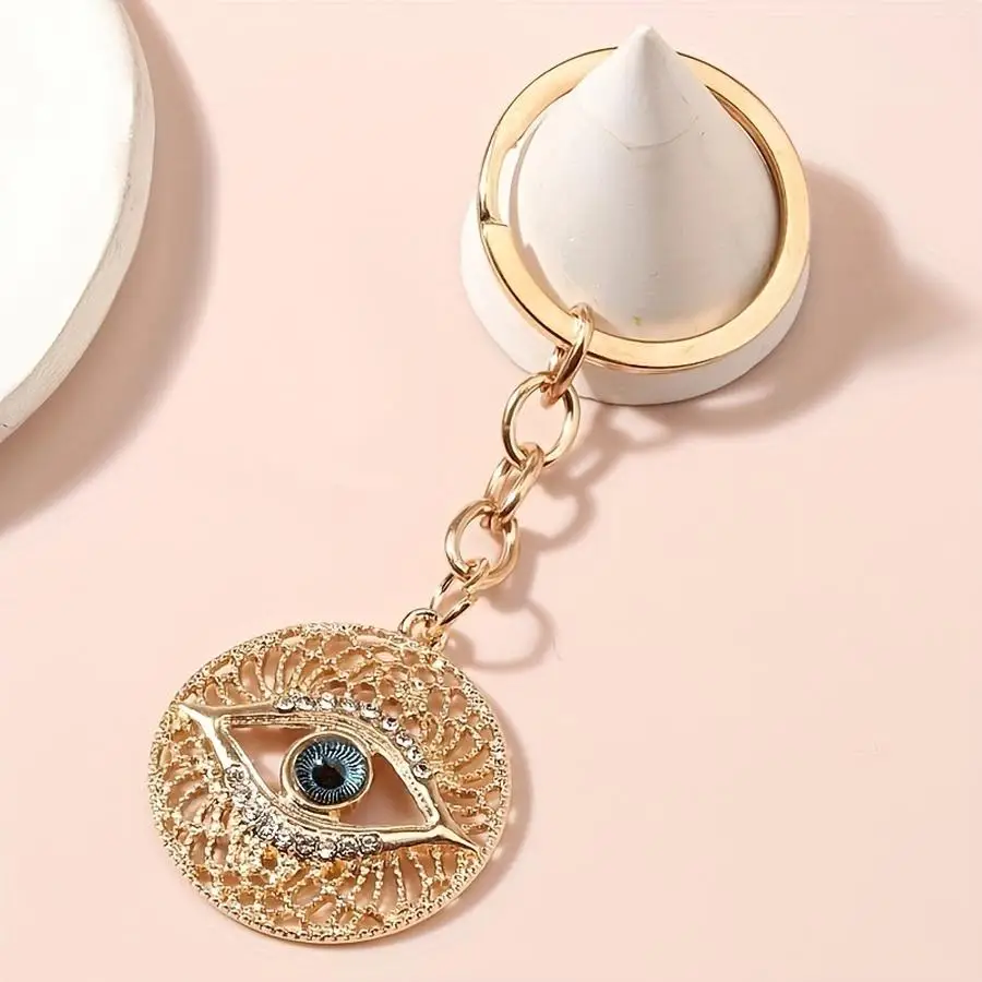 1/5/10/20/50/100pcs of Fashionable Sparkling Golden Evil Eye Keychain, Cute Lady Bag Charm, Stylish Accessory, Elegant and Charm