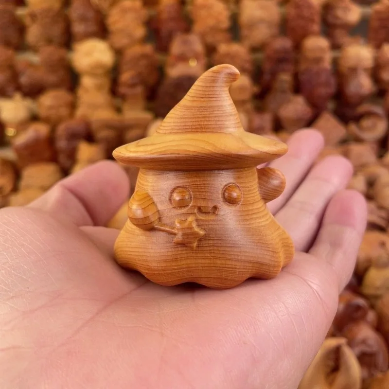 Wooden Carving Magic Elf Handle Cute Cartoon Elf Home Decor Desktop Ornament