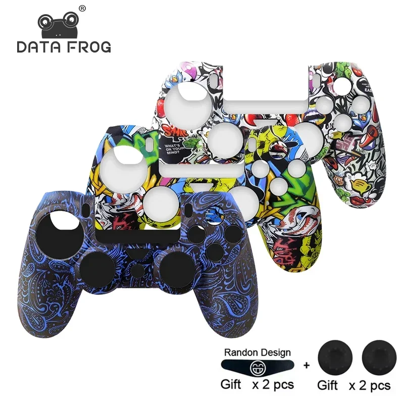 DATA FROG Full Protective Silicone Case for PS4 Pro Slim Controller Shockproof Cover with Joystick Caps