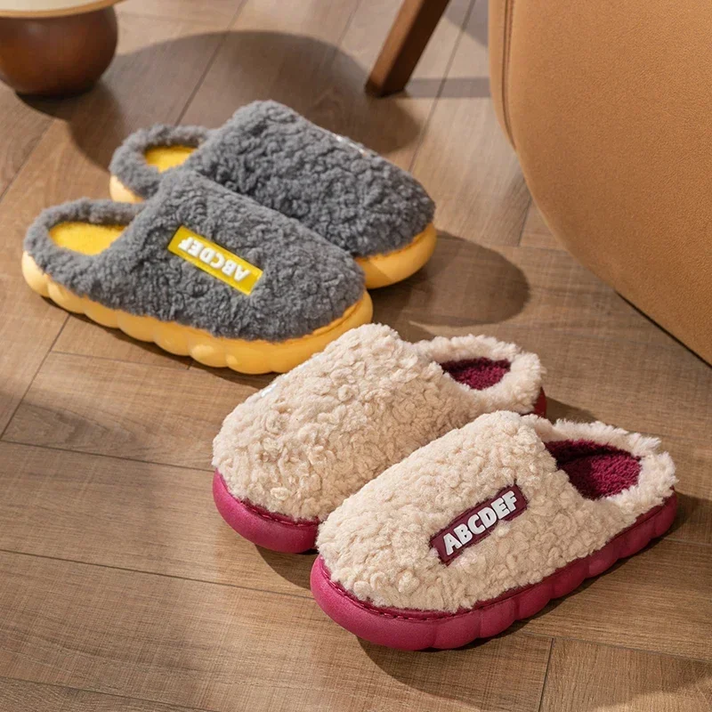 2024 New Trend Winter Couple Indoor Non-slip Mule For Men Women Flip Flops Warm Fluffy Slippers Home Slides Casual Cotton Shoes