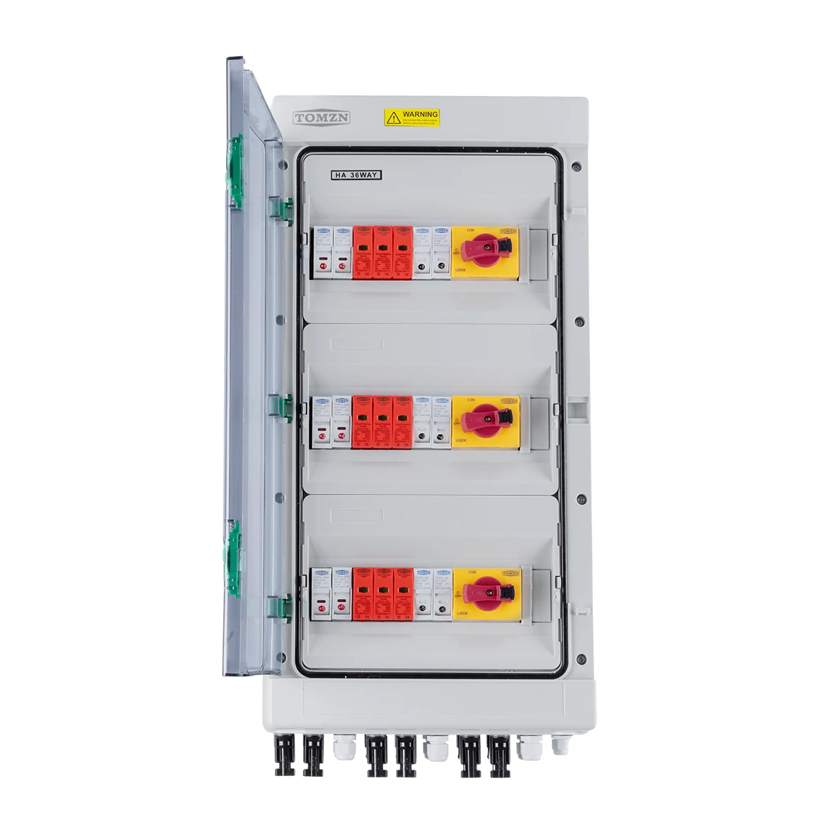 TOMZN 36 Ways IP65 Waterproof PV Combiner Box DC1200V SPD Fuse MCB Lightning Protection 6 Input 3 Output Solar Photovoltaic Box