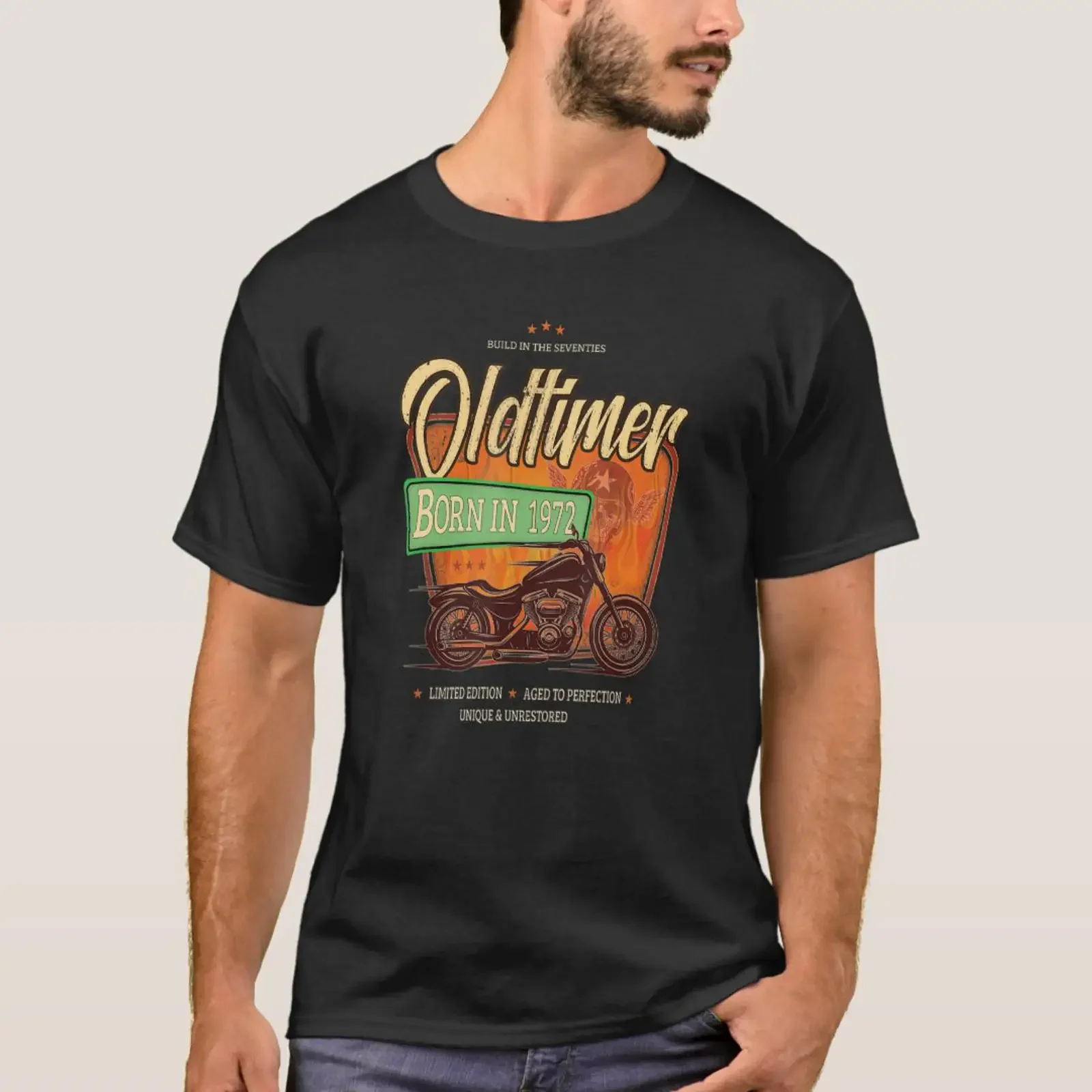 Oldtimer geboren 1970 Birthday Motorcycle Vintage T Shirt vintage Washed Stylish Casual homme Unisex Soft designer clothes