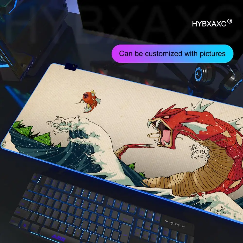 

MousePad P-pokemon Gyarados Mouse Pad RGB Gaming Mouse Pad Desk Mat HD Gamer Large LED Light XXL MousePads PC Computer Carpet