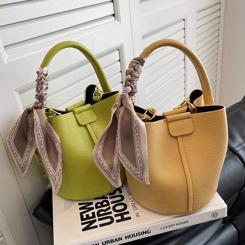 High Quality Women\'s Handbag Fashionable Solid Color Pu Leather Crossbody Bags Casual All-matched Female Bucket Bag