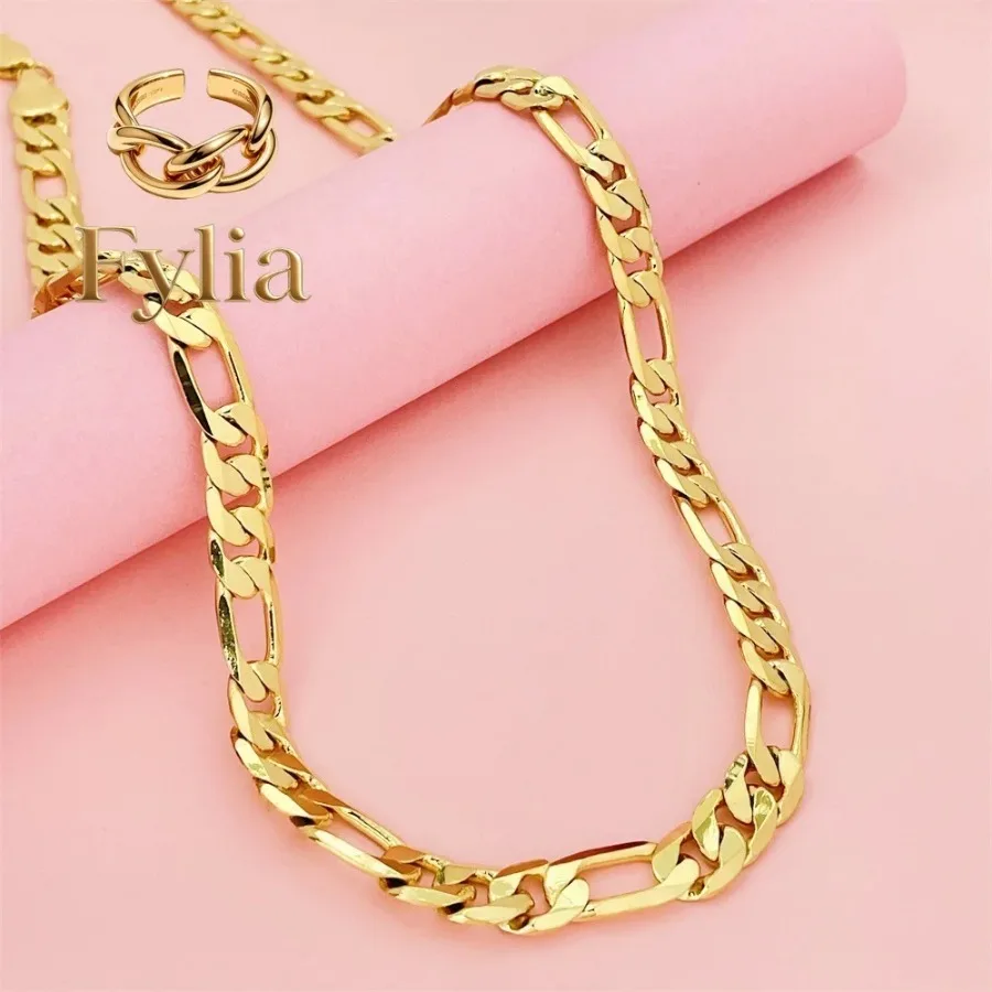 Fylia Jewelry   Luxury 24K 9999 Pure Gold real gold 10MM boss necklace men's and women's universal geometric necklace