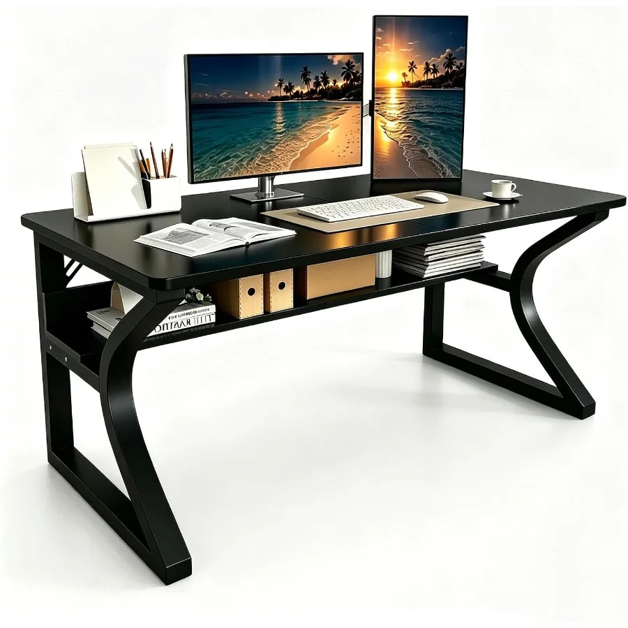 47 X 23.6 Inch Computer Desk, Modern Home Office Desks w/Deeper Desktop, Writing Work Study Desk w/Storage Shelves Cable Manage