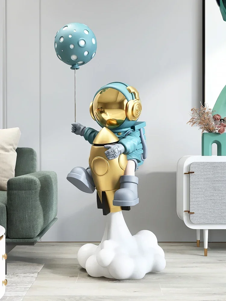 Home Decor Astronauts Ride Rockets Statue Figures Living Room TV Cabinet Side Floor Ornament Nordic Interior Figurine Decoration