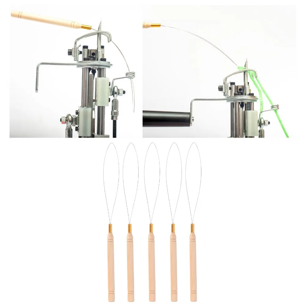 10Pcs Anti-Slip Handle Hair Extension Loop Needle Beech Wood Handle Wire Loop Design Pulling Hook Tool Micro Ring Threader