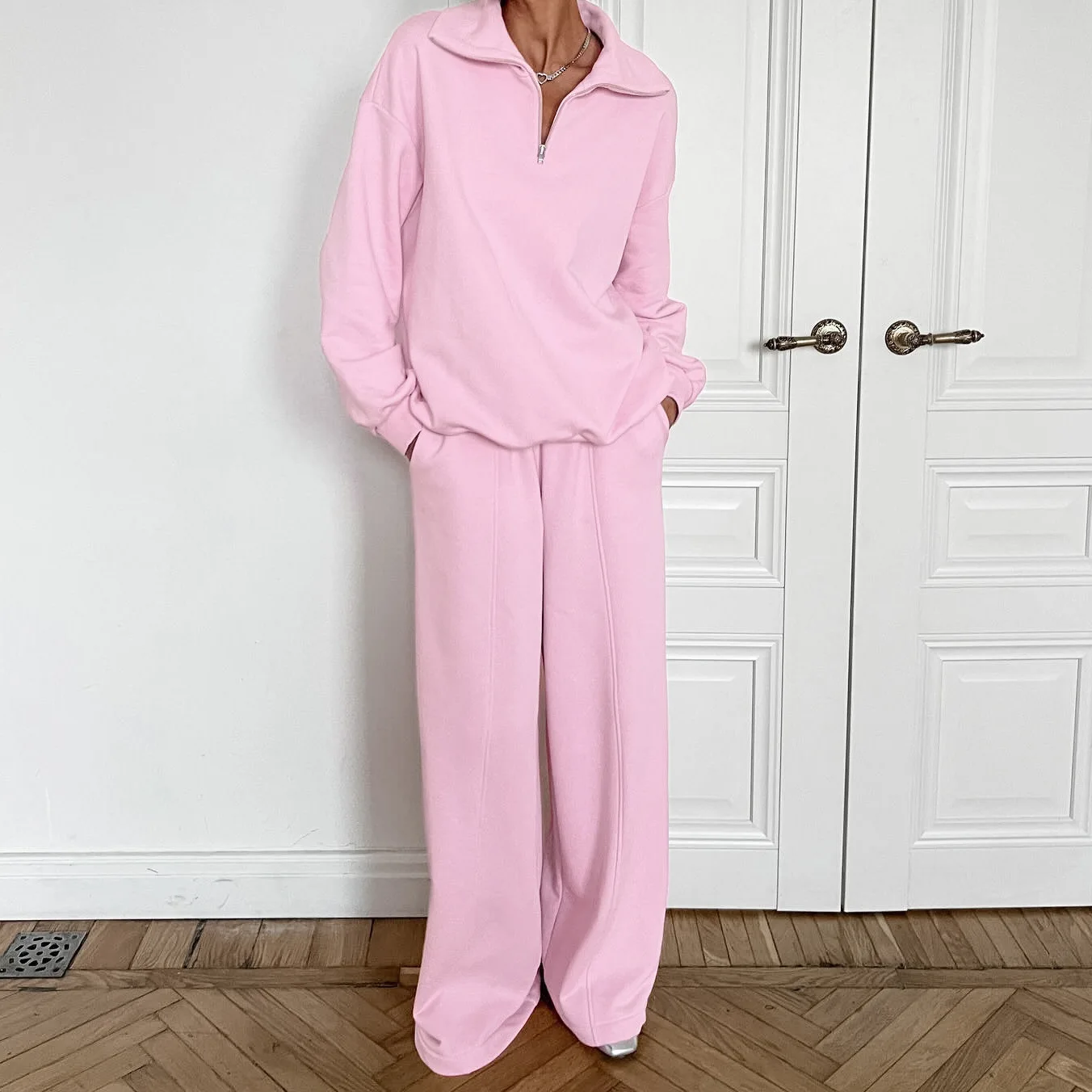 

Autumn New Sle Loose Sweatirt Set Women's High Waist Pants Long Sve Commute Sle Pure Color Two-Piece Suit