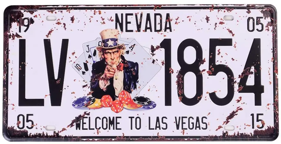 Nevada Metal Sign,Welcome to Las Vegas Embossed, Retro Vintage Auto Prop Vanity Number Tags, Home Car Garage Bar Vehicle