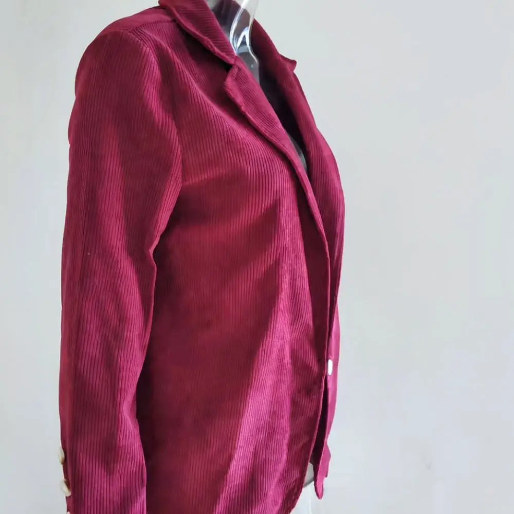 Women Corduroy Blazer Suit Coat Autumn Winter Slim Fit Elegant Office Business Solid Color Casual Long Sleeve Jacket