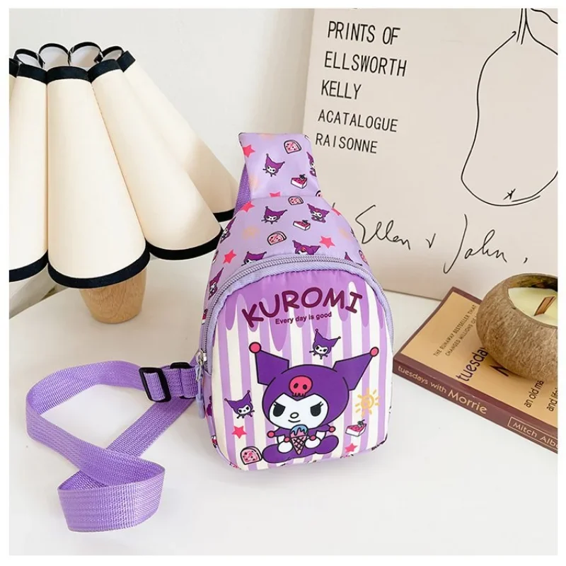 Sanrio Anime Figure Cinnamoroll Kuromi Kids Backpack Hello Kitty Chest Bag Large Capacity Bag Casual Boys Girls Messenger Bag